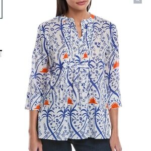 Ro's Garden Aries Blue and Orange Print Shirt NWT Sz. XS